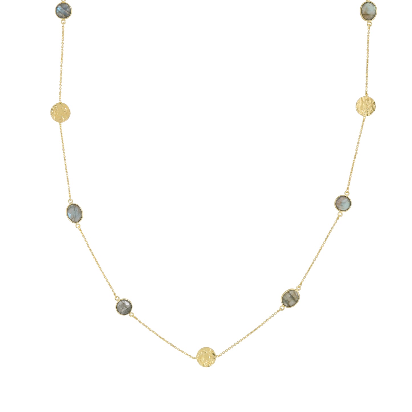 Labradorite and Hammered Disc Necklace