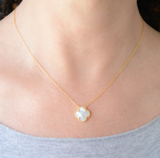 Gold mother of pearl quatrefoil necklace