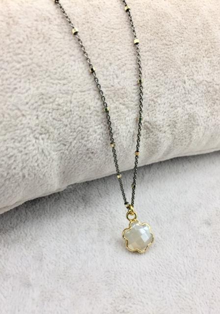 Mixed metal moonstone clover necklace