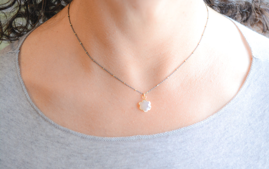 Mixed metal moonstone clover necklace