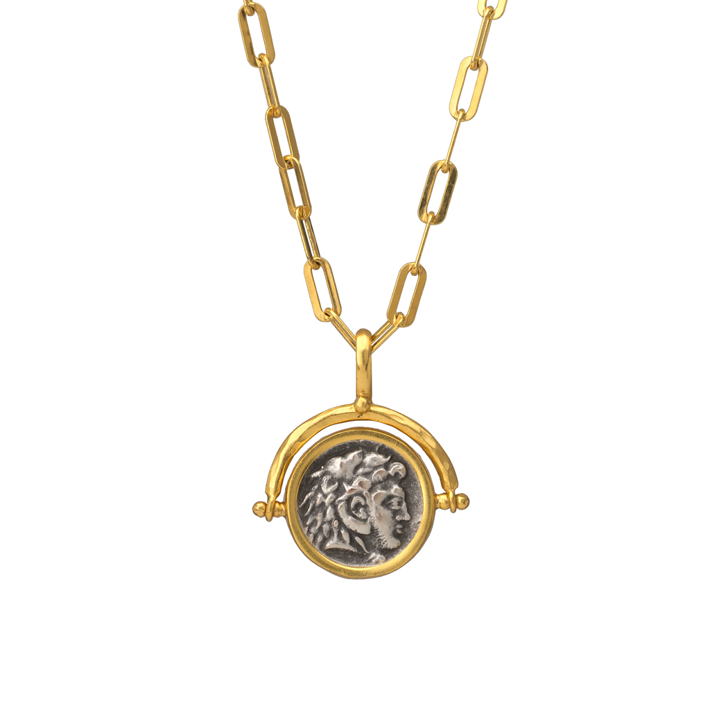 Swivel coin pendant paper clip necklace