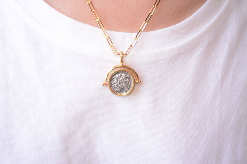 Swivel coin pendant paper clip necklace
