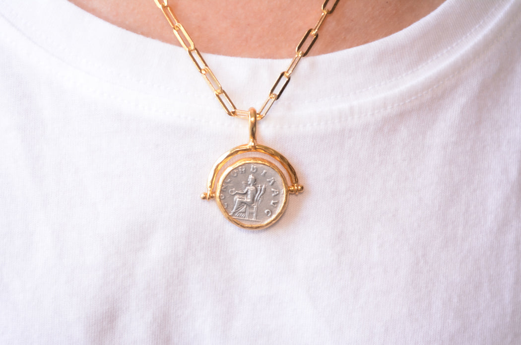 Swivel coin pendant paper clip necklace