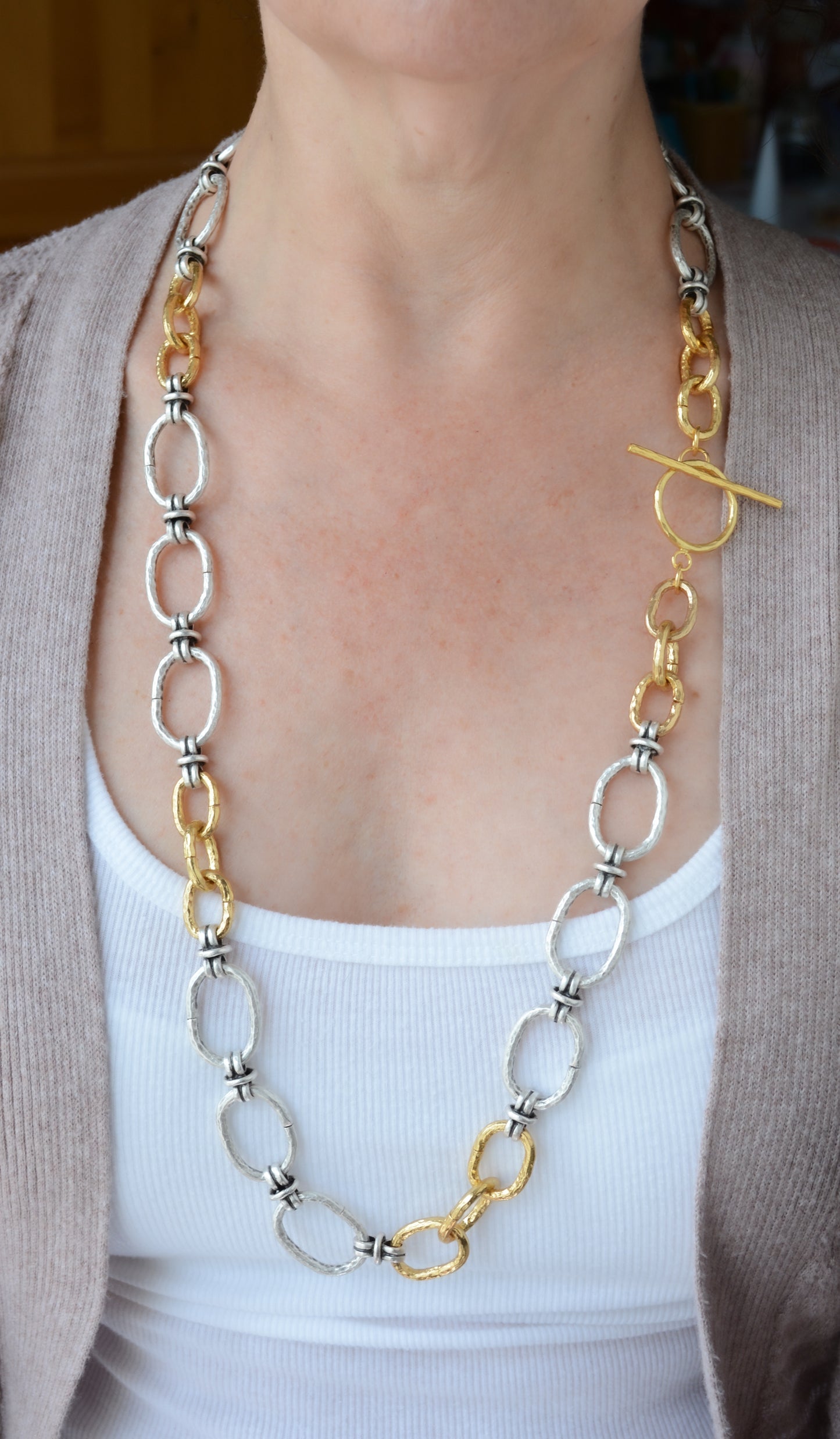 Gold and Rhodium Plated Handmade Link Chain Necklace