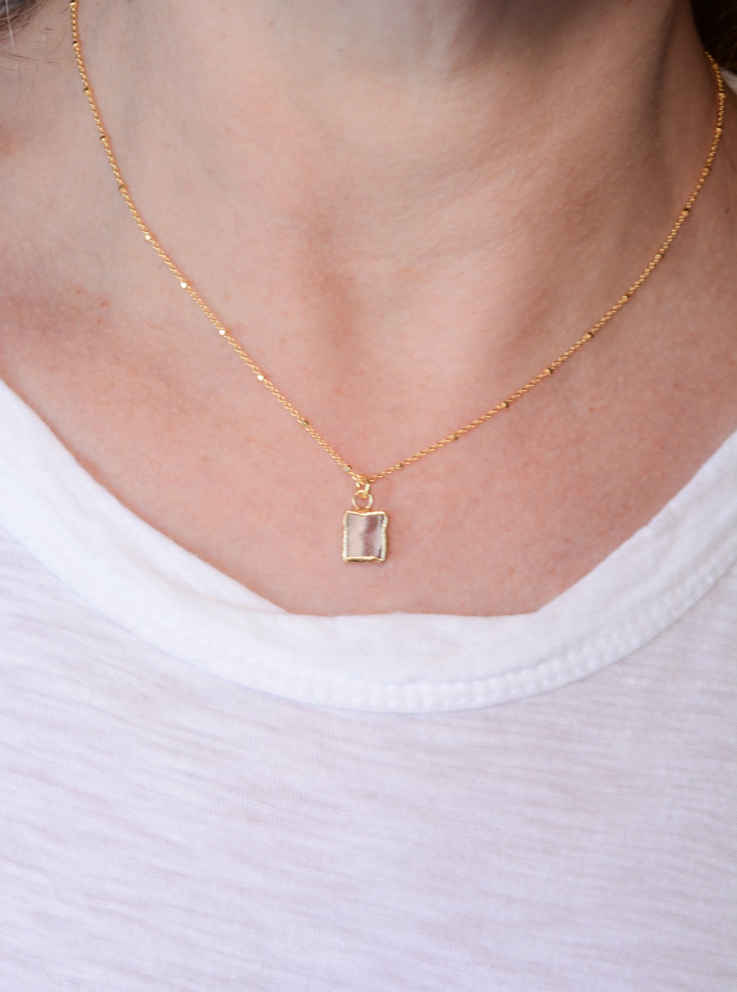 Rhodochrosite square pendant necklace