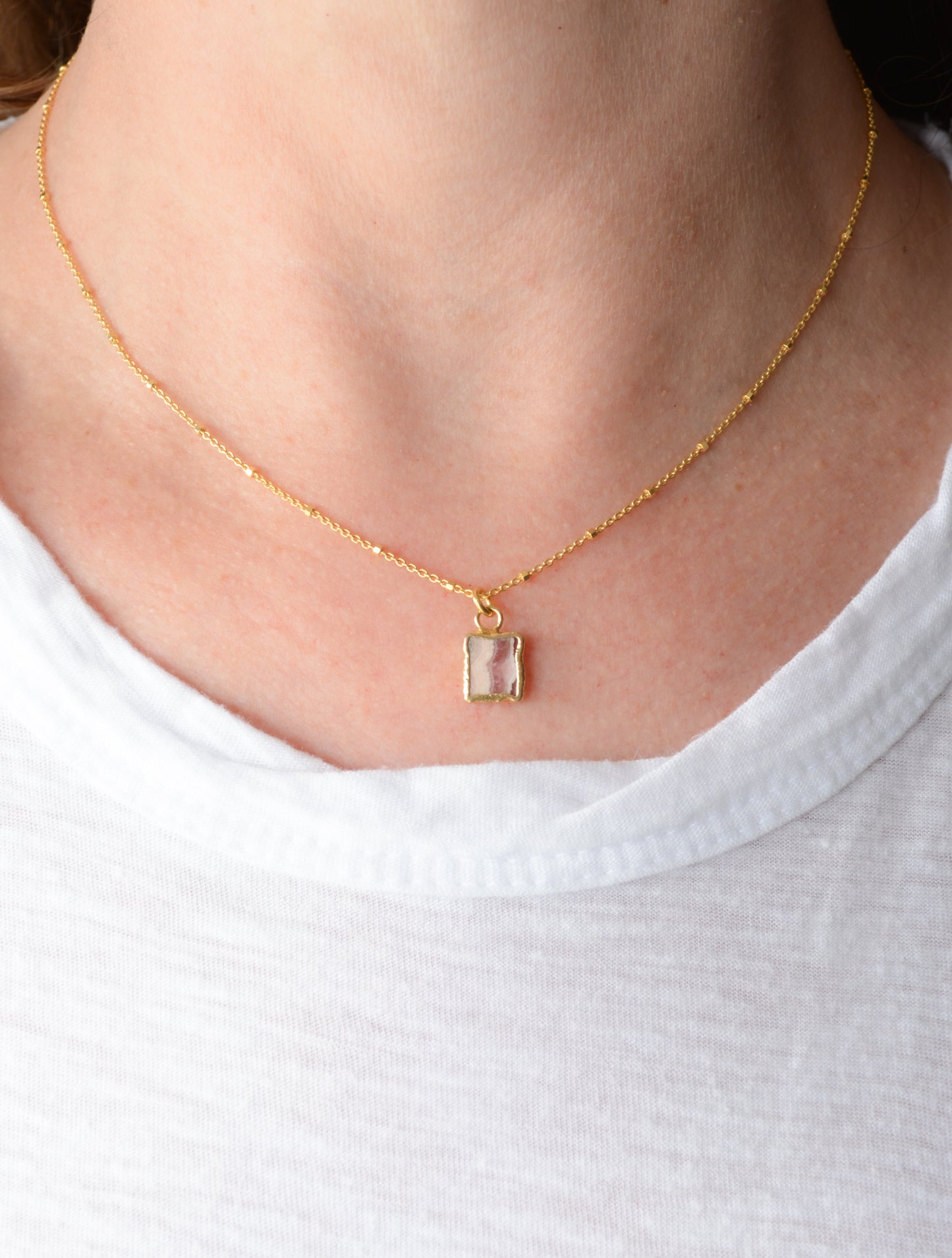 Rhodochrosite square pendant necklace