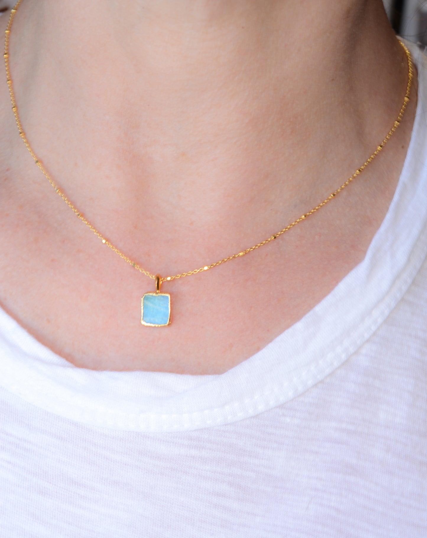 Amazonite square pendant necklace