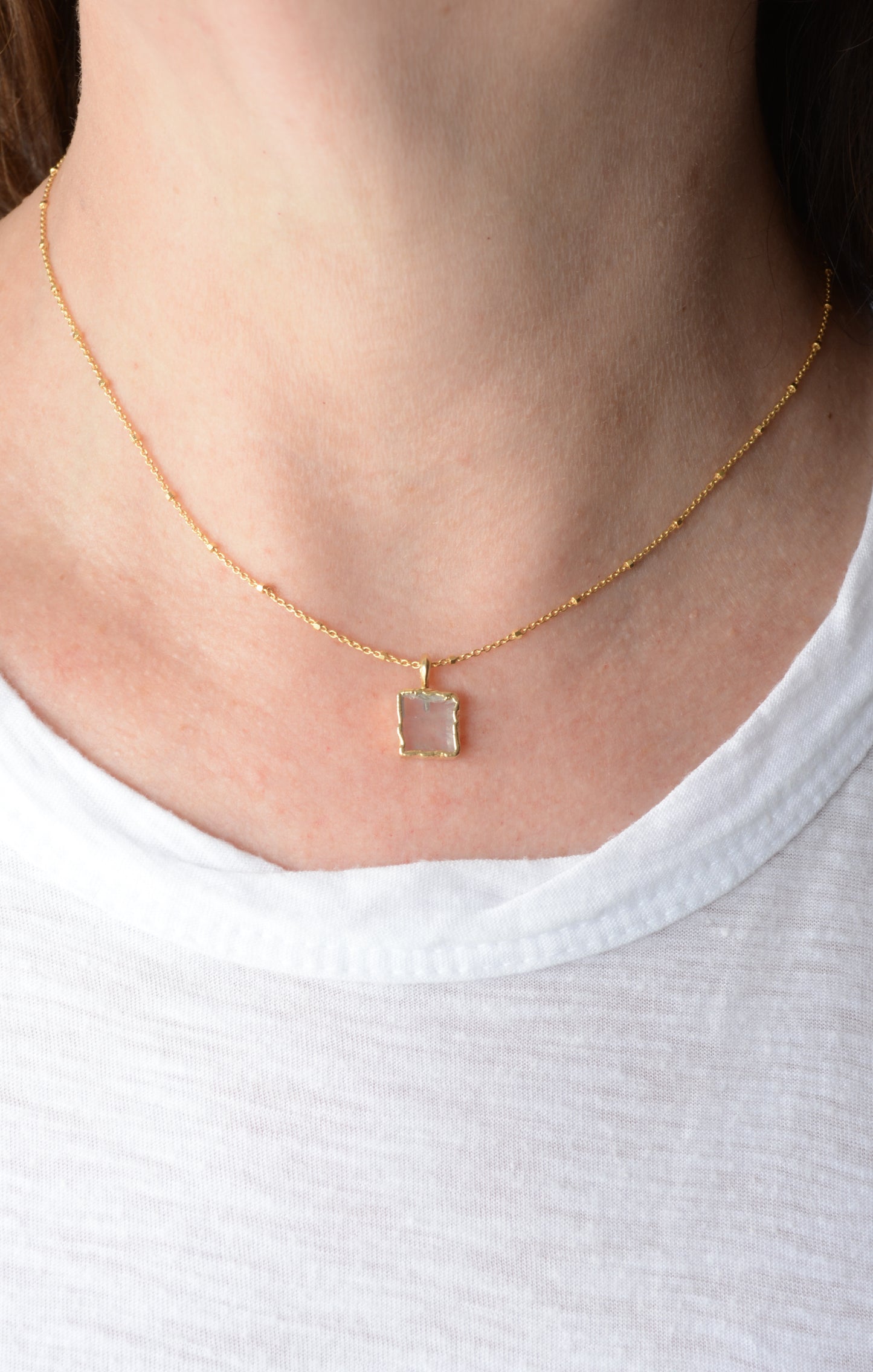 Rainbow moonstone square pendant necklace