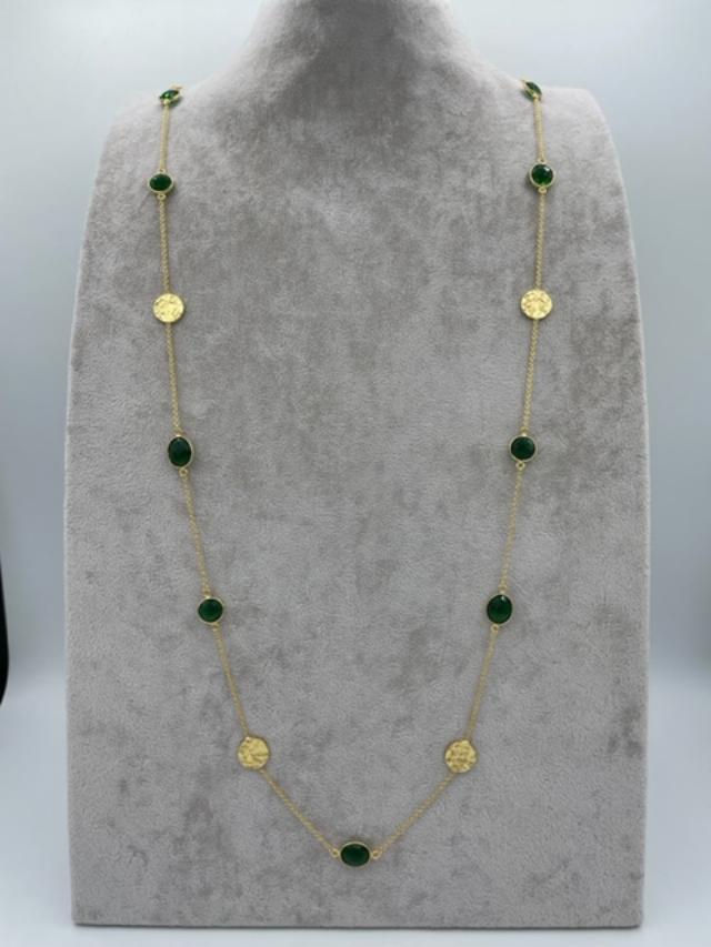 Green Tourmaline necklace with hammered disc accents