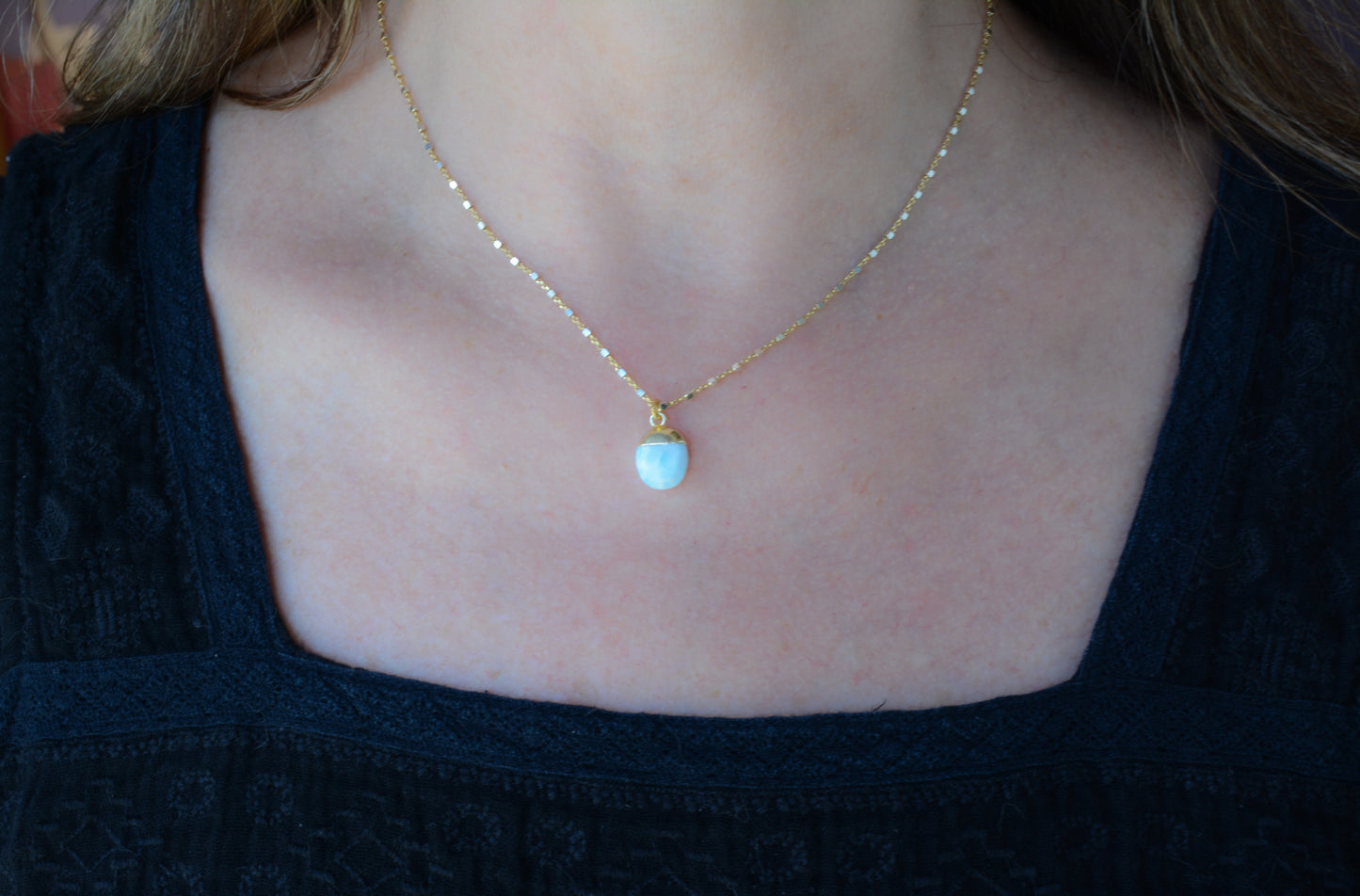 Two-Tone Silver Necklace with Larimar Pendant