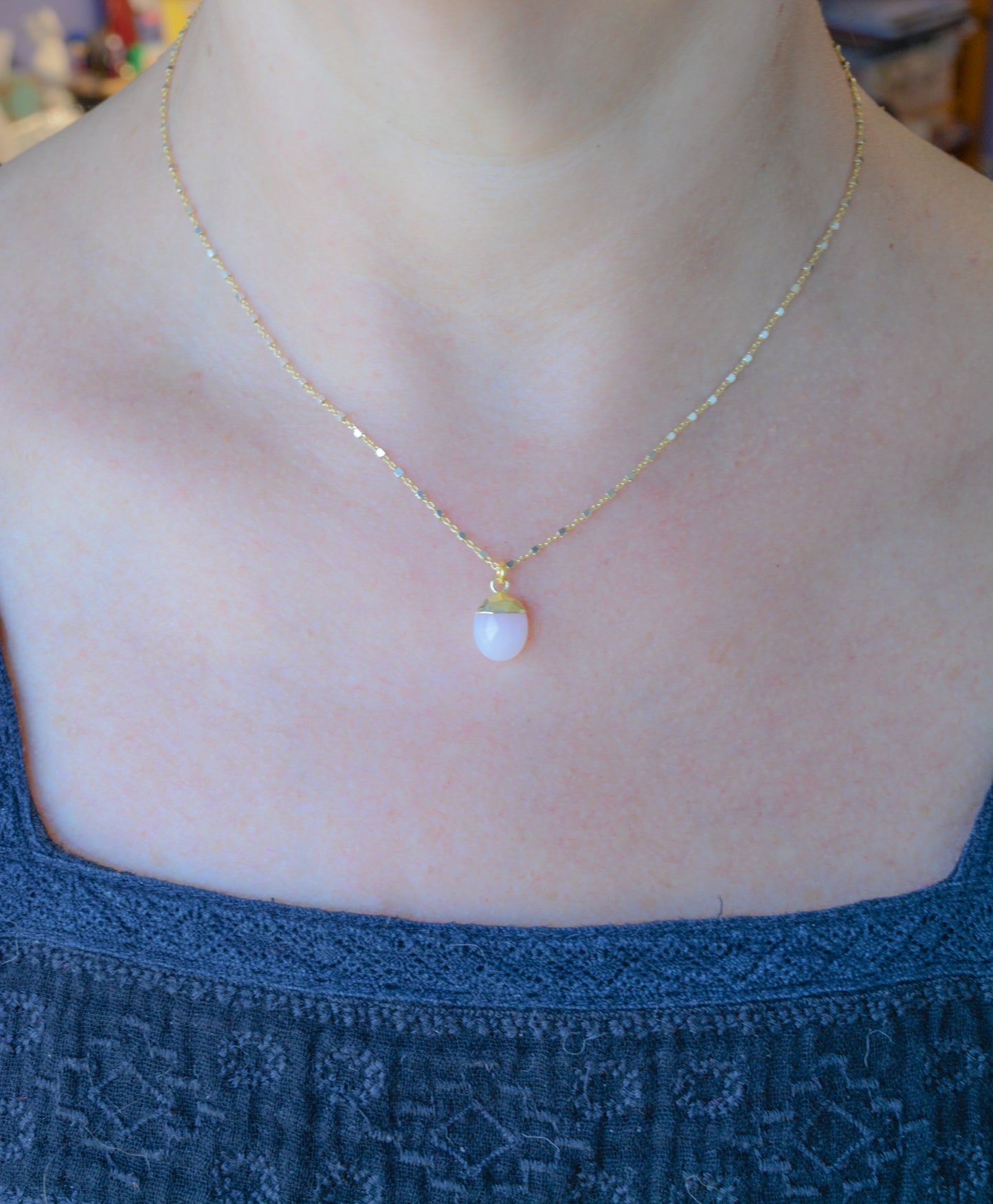 Two-Tone Silver Necklace with Pink Opal Pendant
