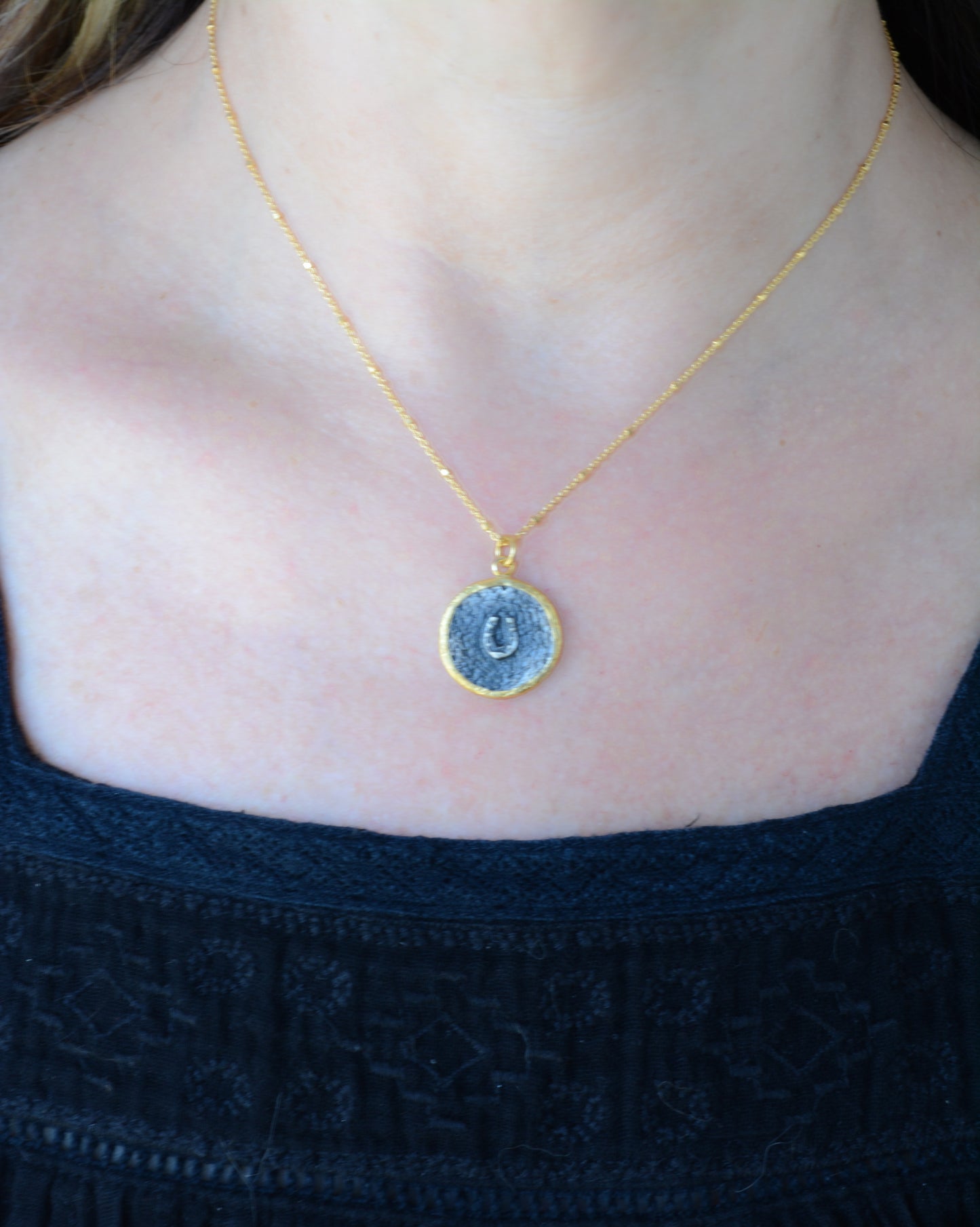 Gold mix metal Horseshoe pendant necklace