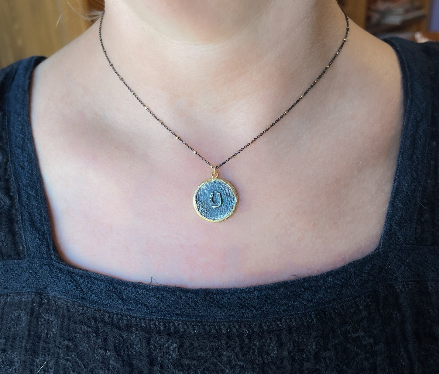 Mix metal Horseshoe pendant necklace