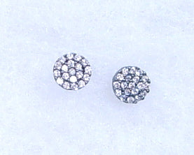 Dark Rhodium plate pave set cubic zirconia disc studs