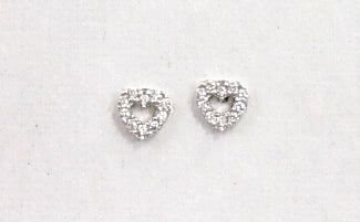 Silver pave set cubic zirconia heart studs
