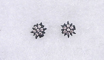 Dark Rhodium sunburst studs with pave cubic zirconia