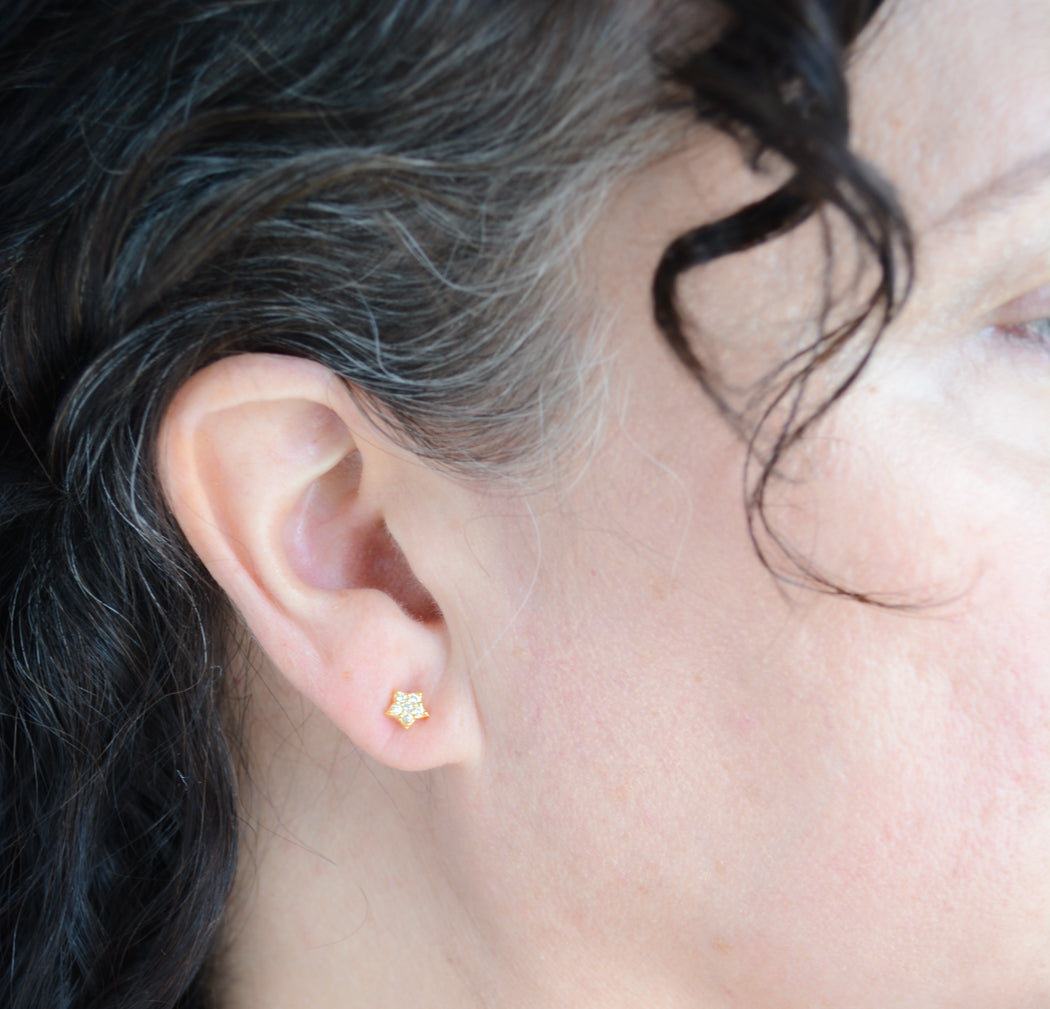 Gold plated star studs with pave cubic zirconia
