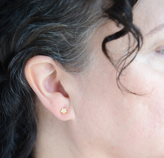 Gold plated star studs with pave cubic zirconia