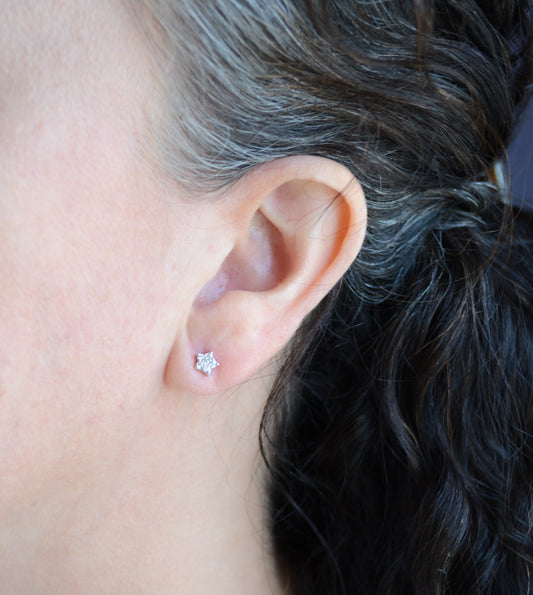 Silver star studs with pave cubic zirconia