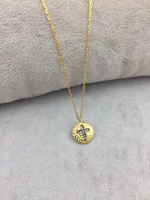 Gold cross necklace with cubic zirconia accents