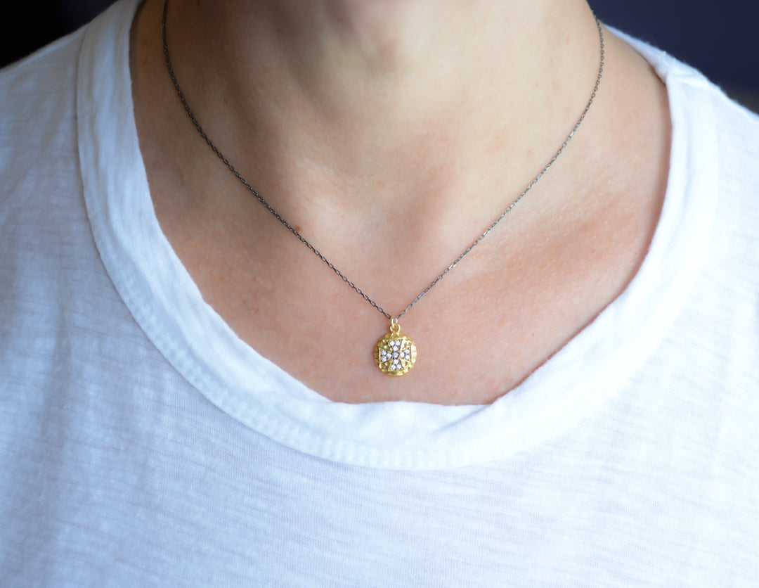 Two-tone Maltese cross necklace with cubic zirconia accents