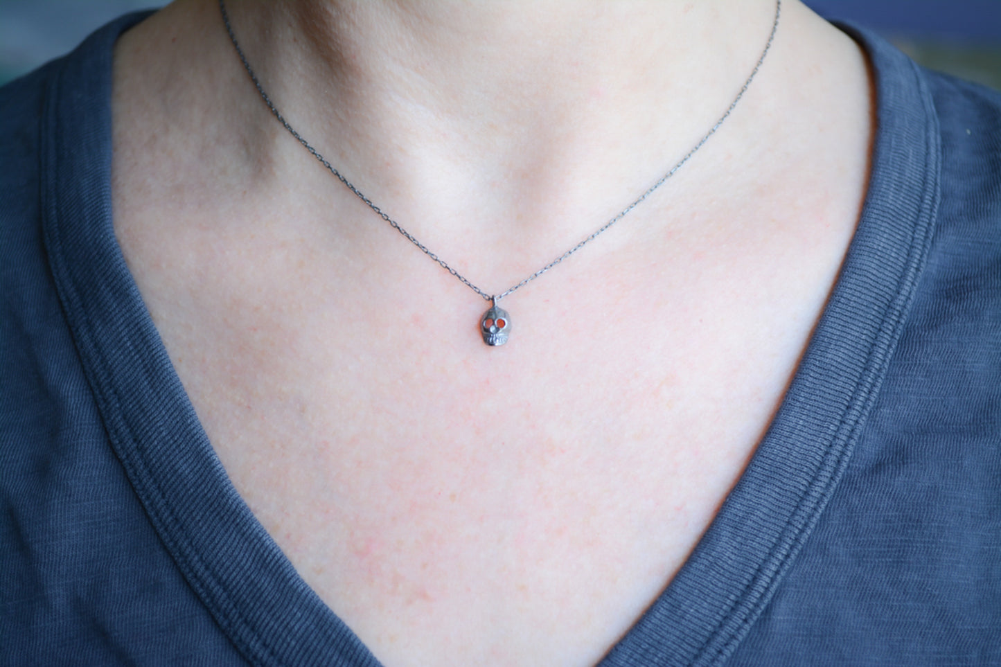 Dark rhodium 3D Skull necklace