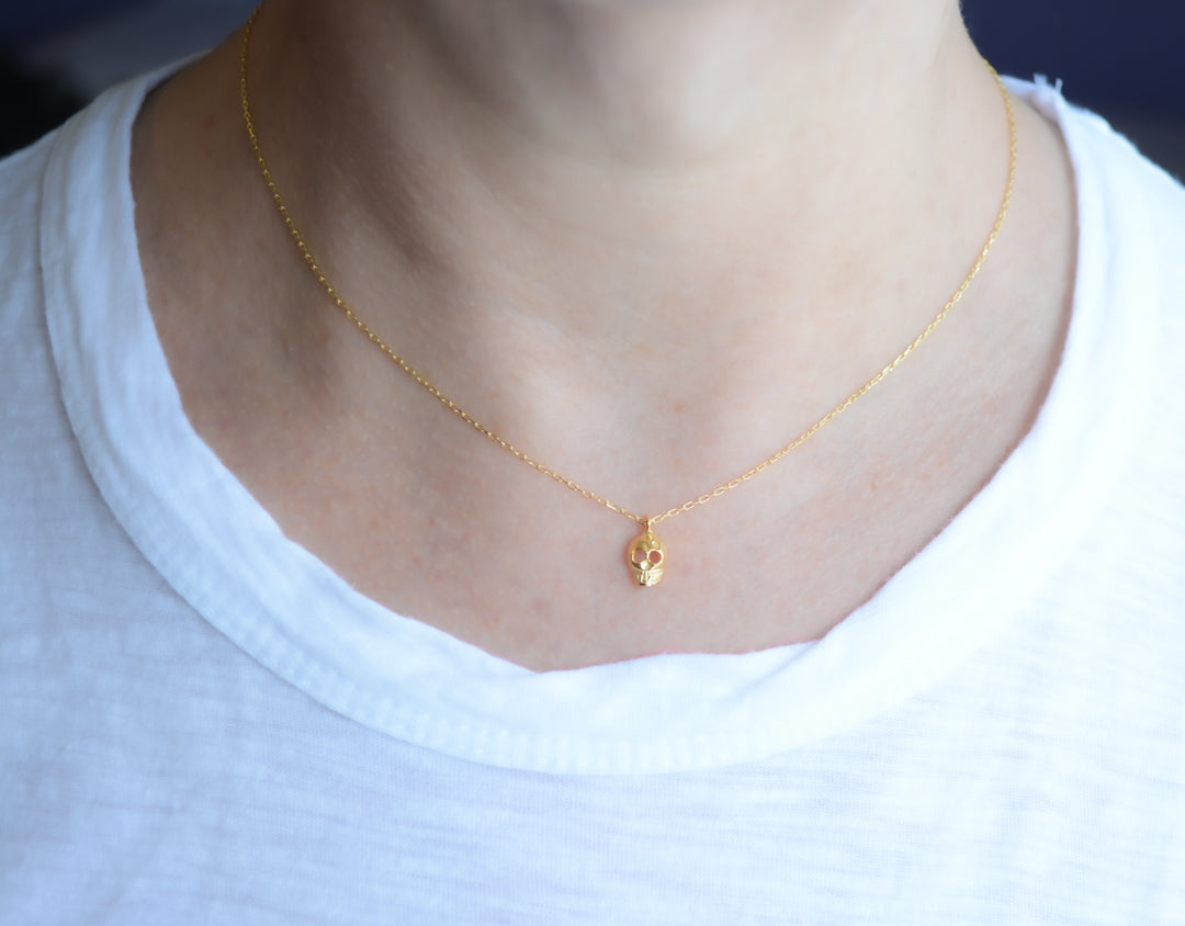 Gold Plated sterling silver 3D Skull Necklace