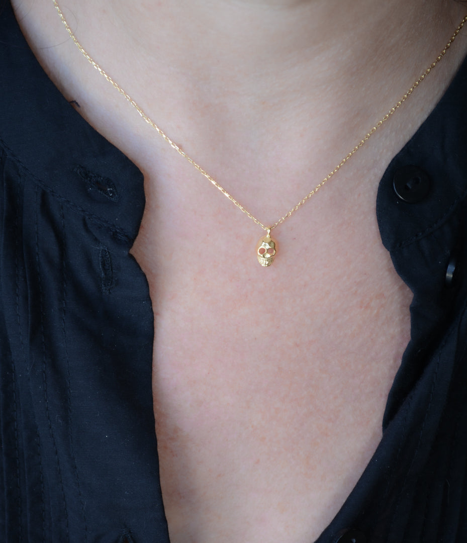 Gold Plated sterling silver 3D Skull Necklace