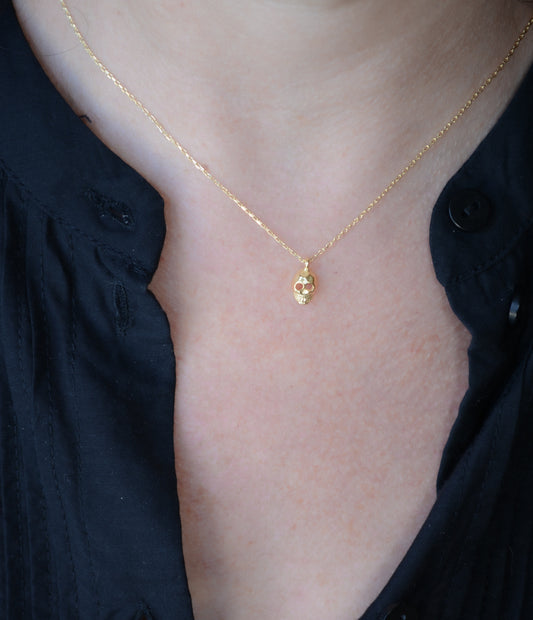 Gold Plated sterling silver 3D Skull Necklace