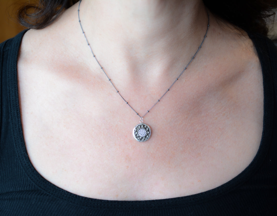 Pave disc pendant necklace