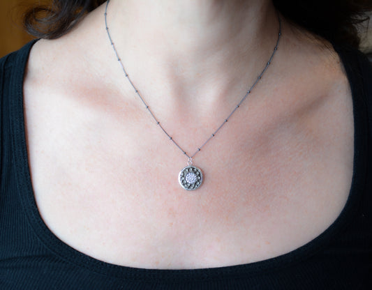 Pave disc pendant necklace