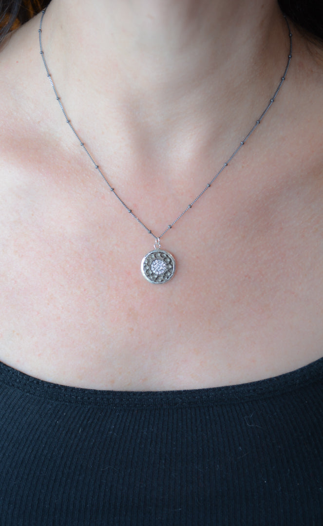 Pave disc pendant necklace