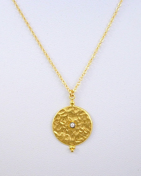 Hand hammered cubic zirconia pendant necklace