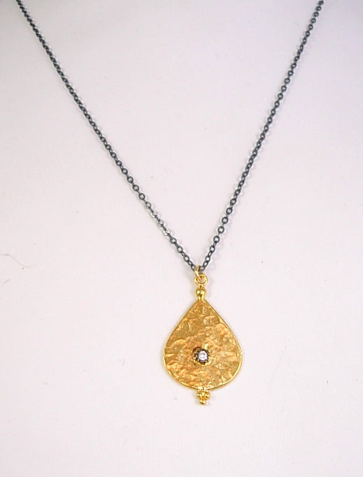 Hammered teardrop pendant necklace