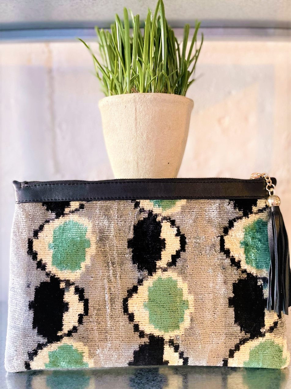 Handwoven silk and cotton pouch with tassel