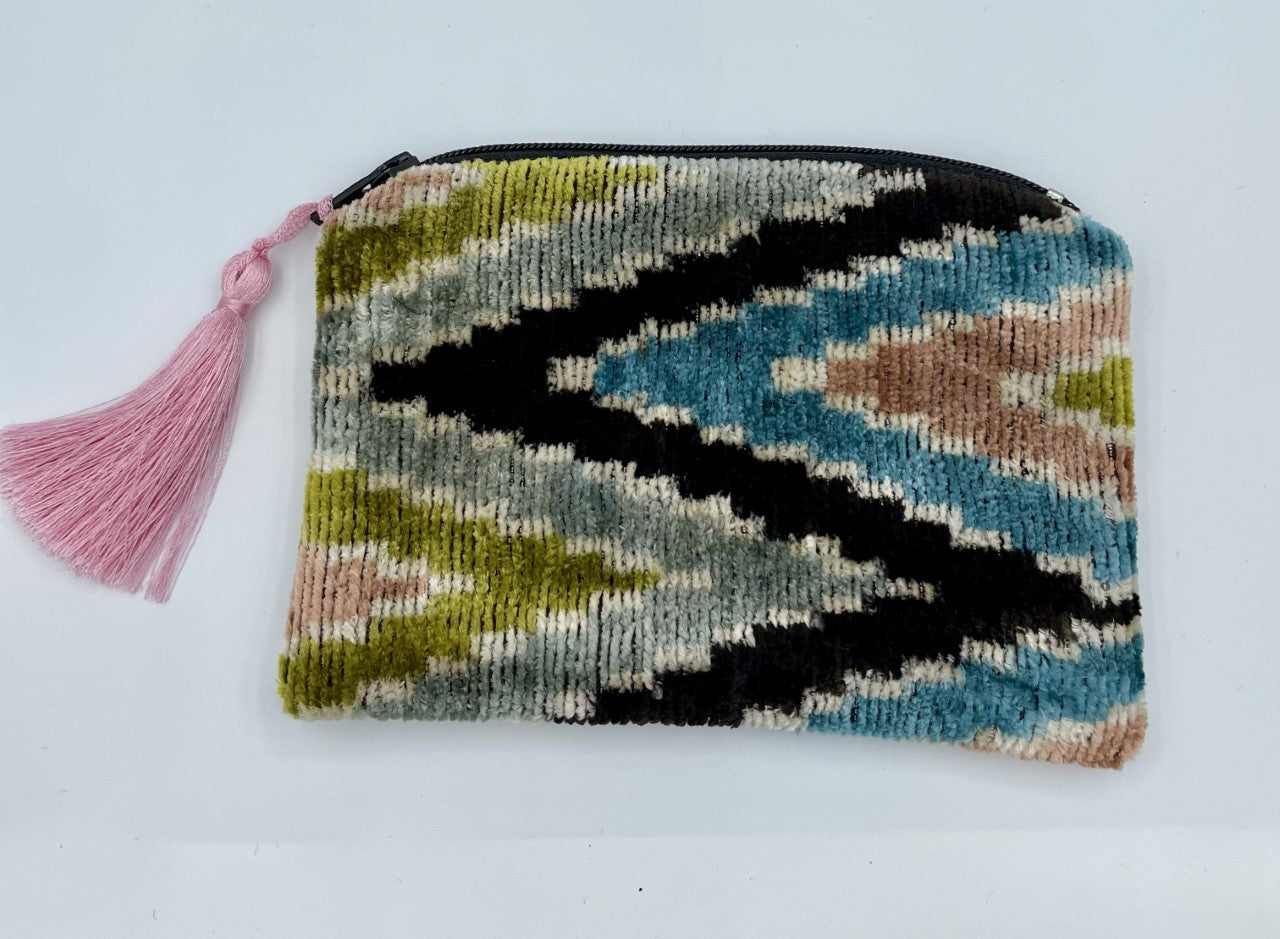 Handwoven silk & cotton zipper purse with tassel