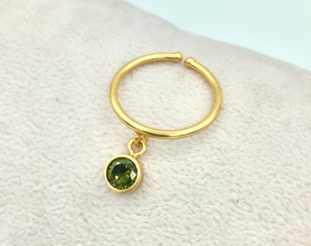Adjustable green cubic zirconia charm ring