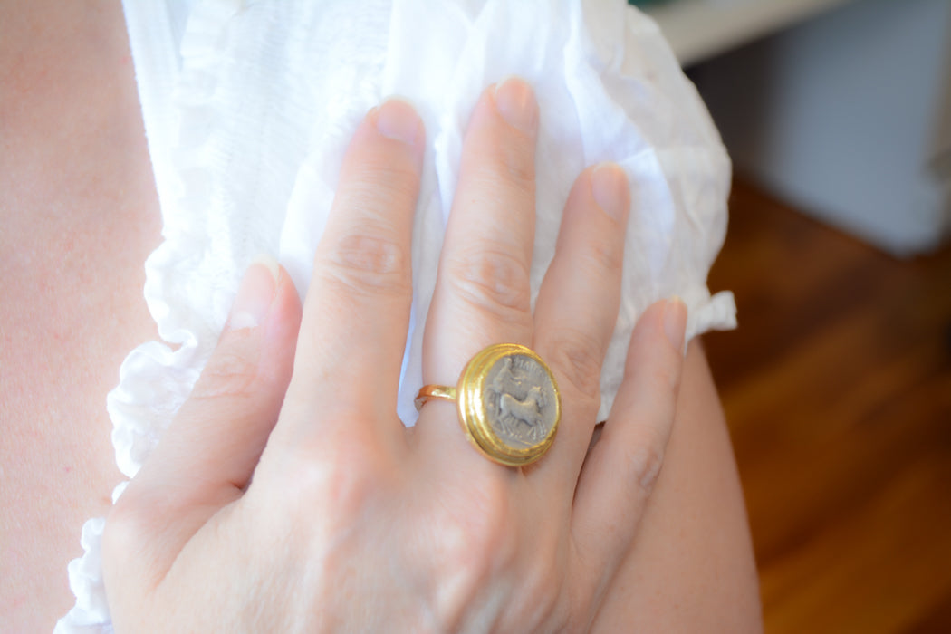 Adjustable two-tone coin ring