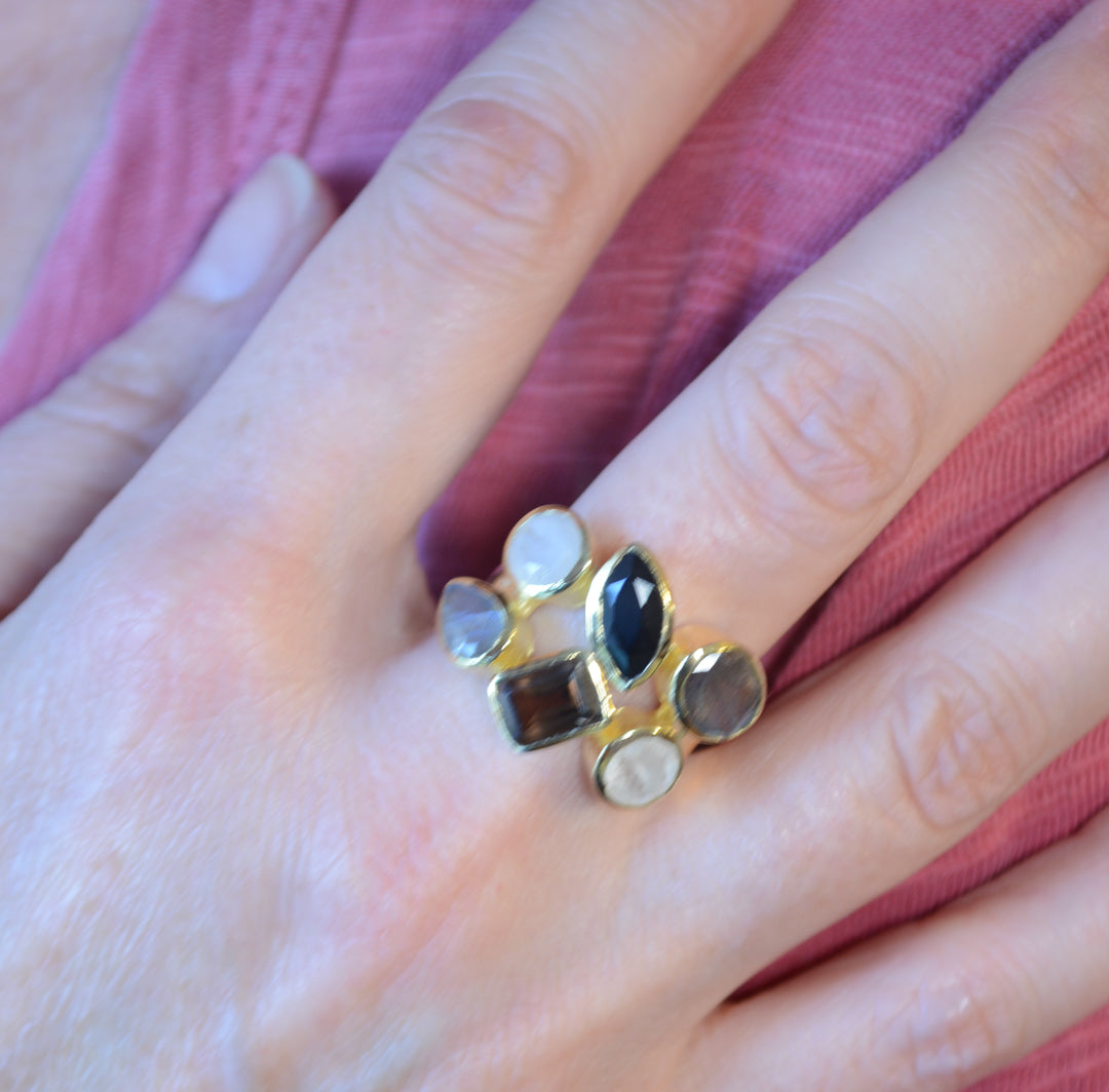 Gold plated ring with neutral tone natural stones