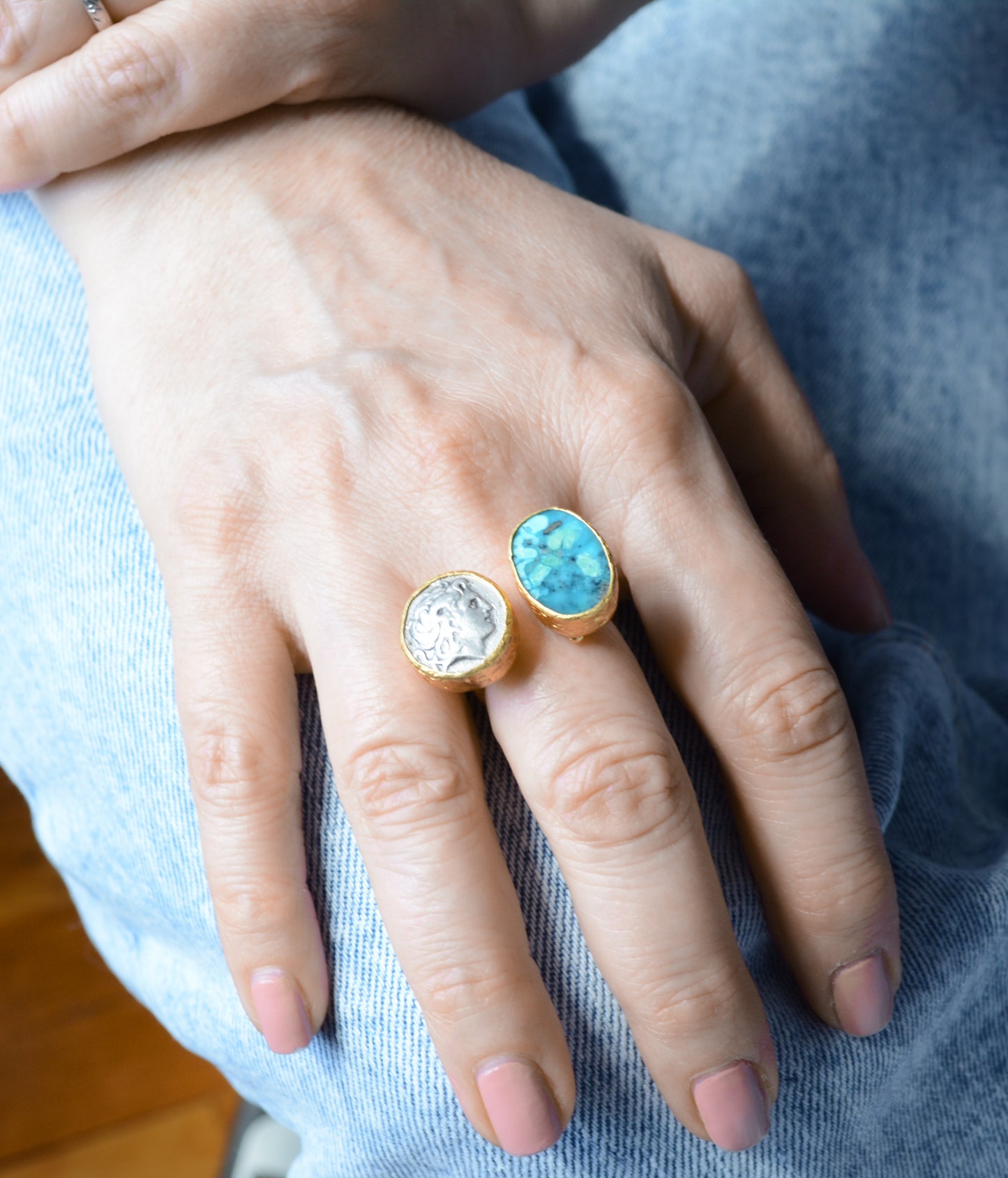 Roman Coin with Persian Turquoise Ring