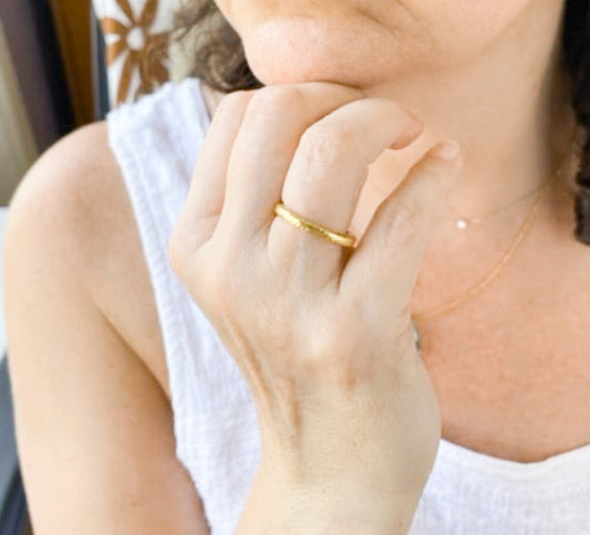 Gold plated textured band ring