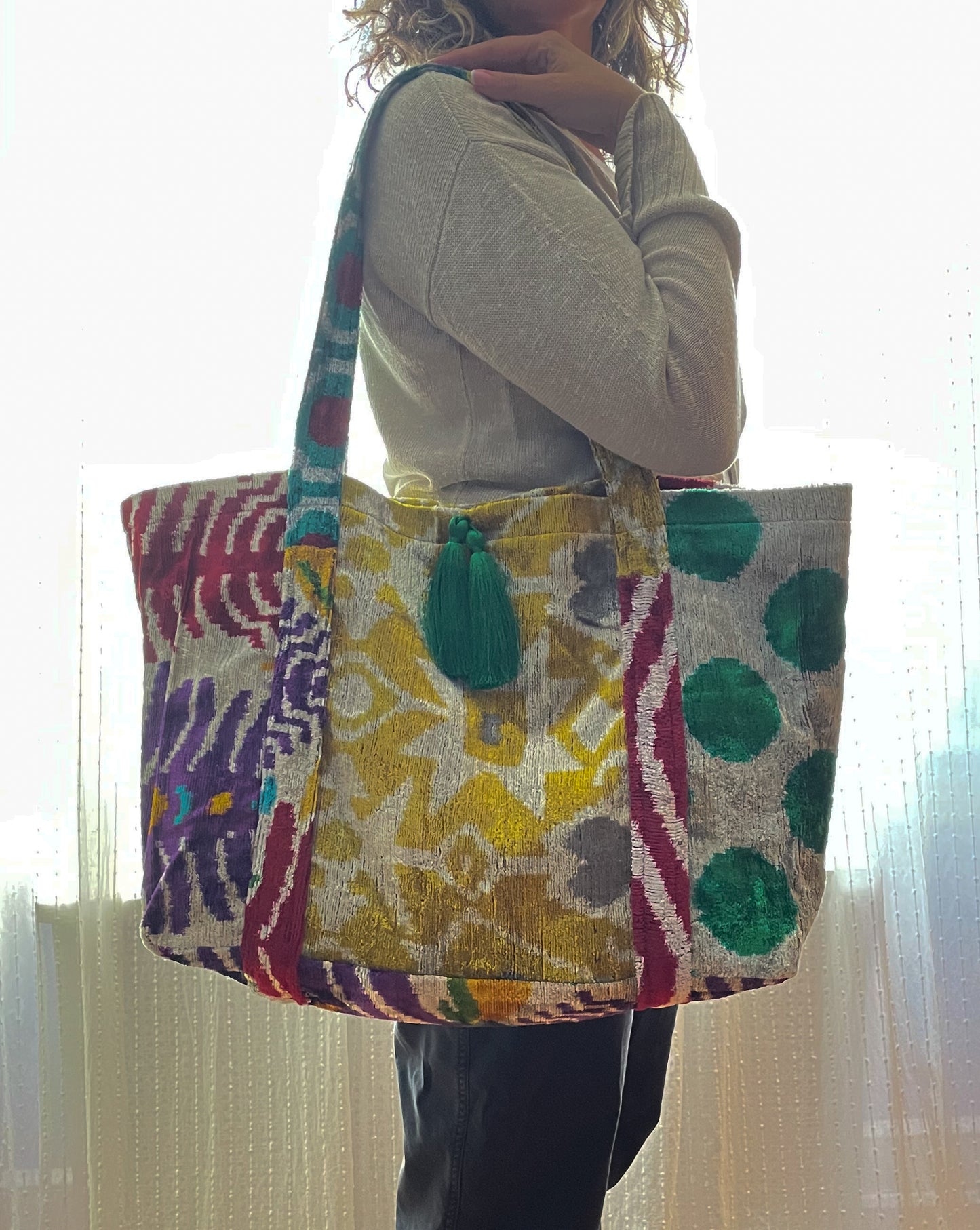 Handwoven silk cotton blend tote bag