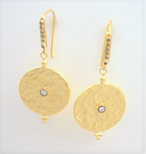 Hammered disc earrings with cubic zirconia accent