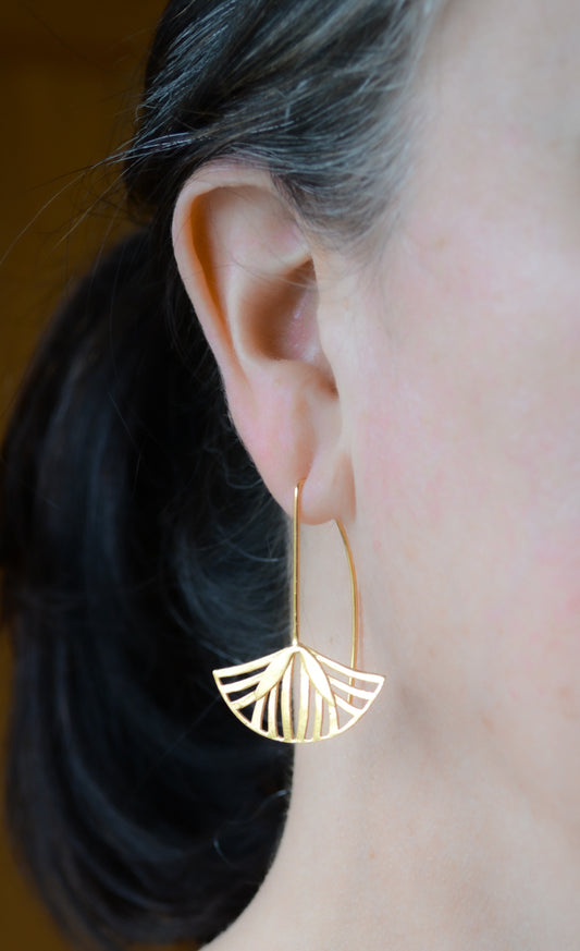 Gold plated brass lotus earrings