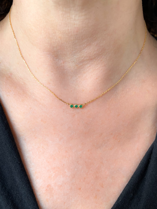 Green onyx delicate bar necklace