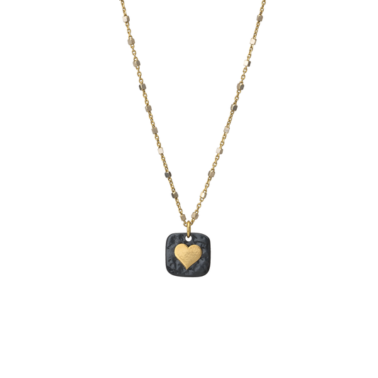Mixed metal square pendant heart necklace