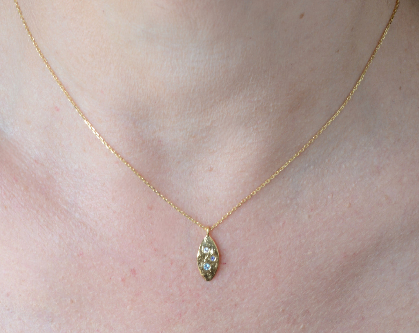 Iolite, topaz and moonstone leaf charm necklace