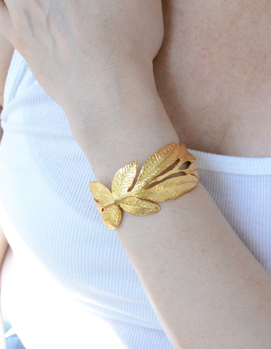 Gold Plated Brass Laurel Leaf Cuff