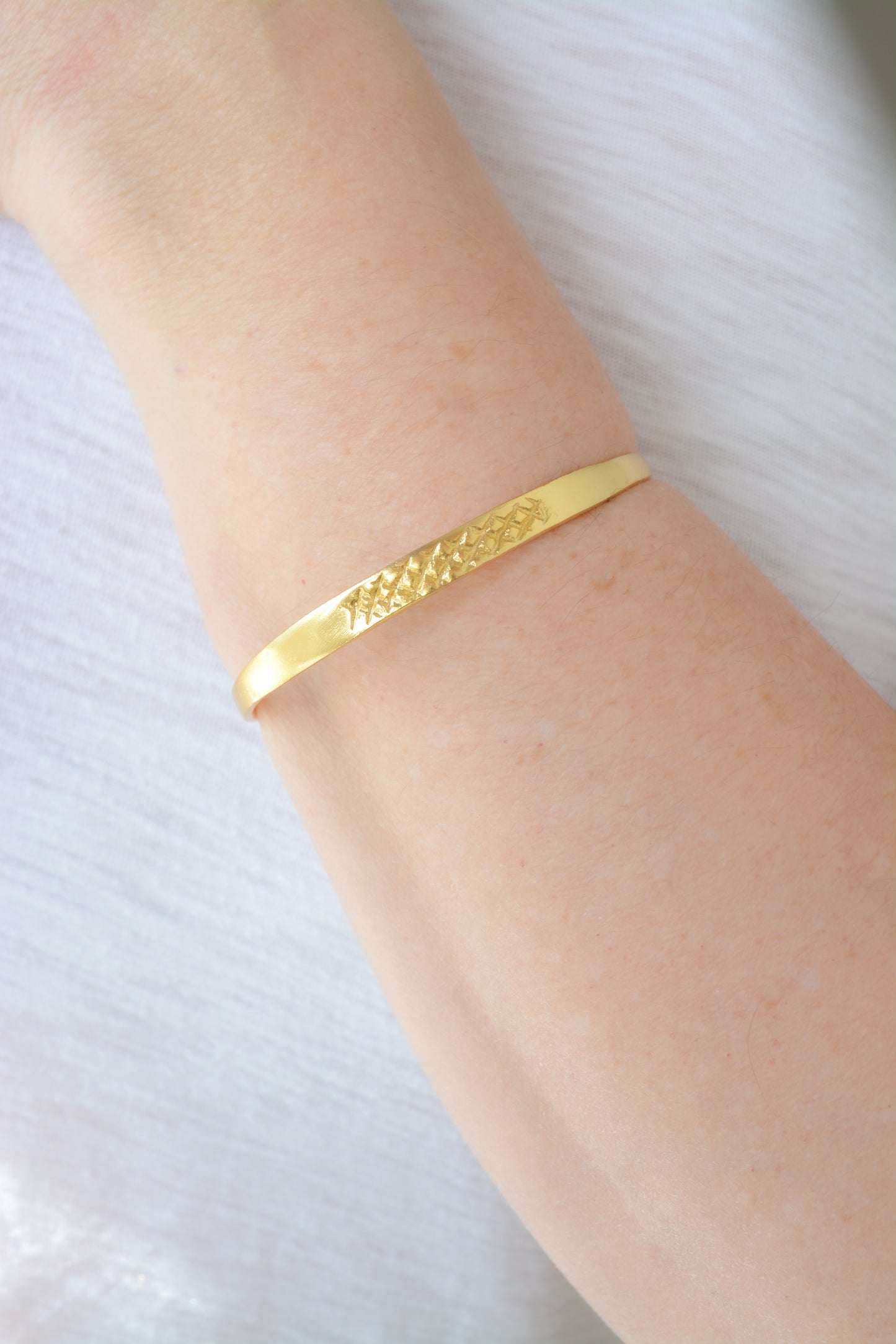 Handmade gold plated engraved cuff