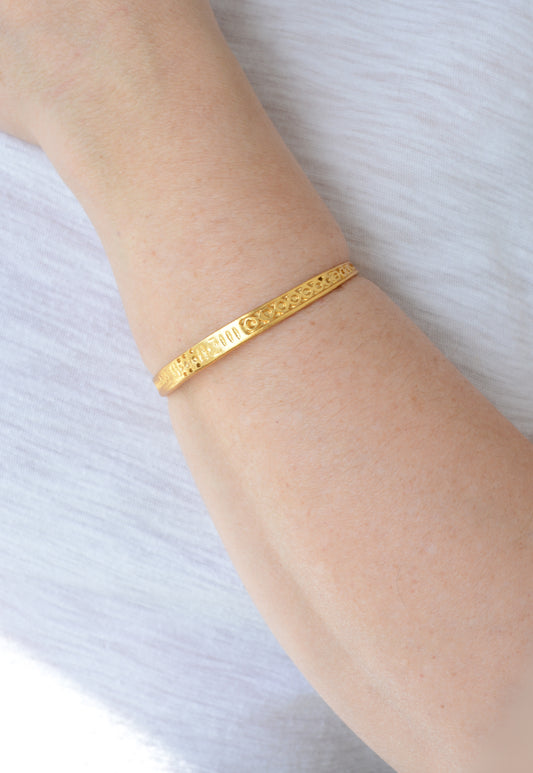 Handmade gold plated engraved cuff